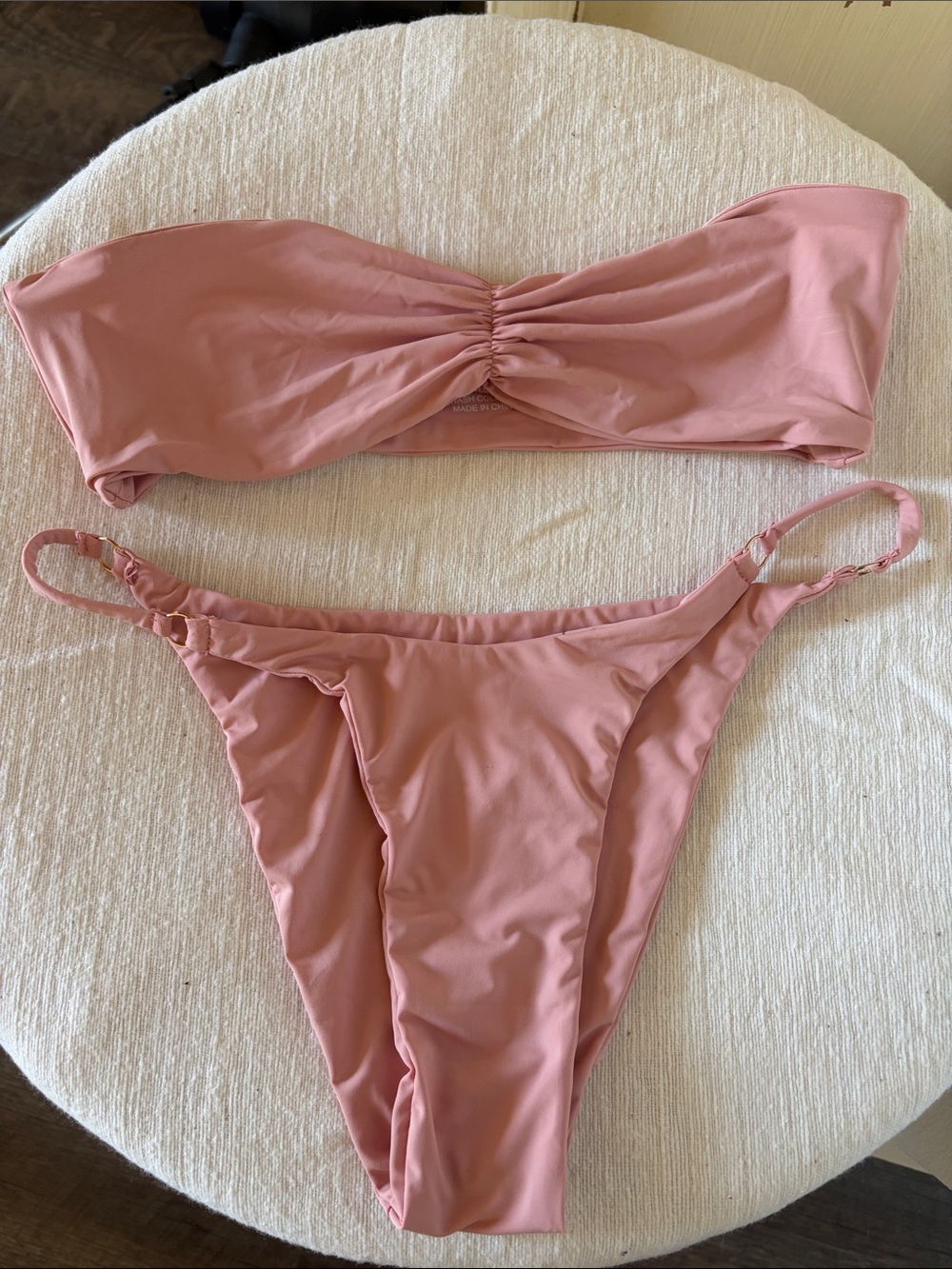 Ruched Bandeau Bikini Set in Dusty Pink